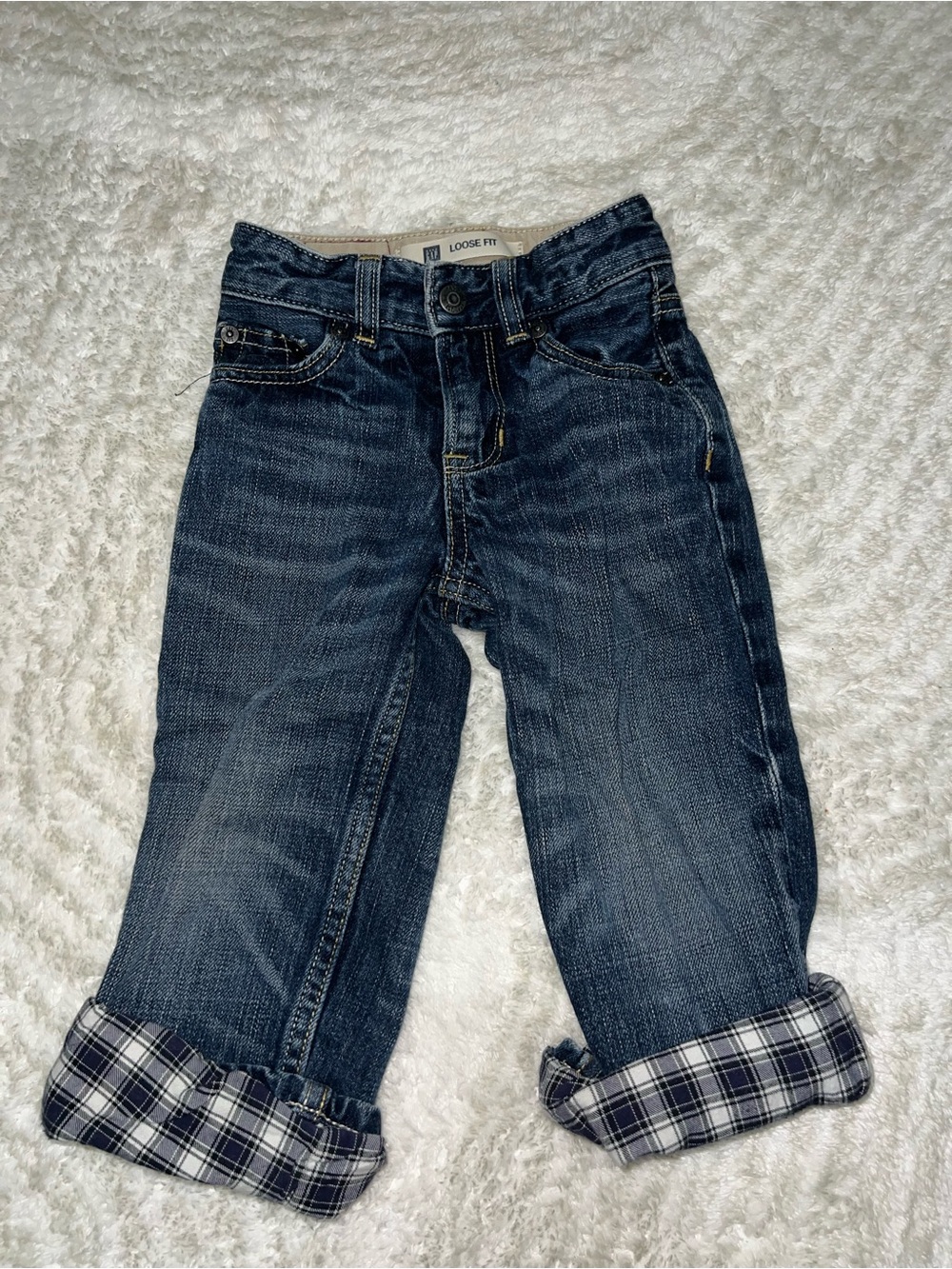 GAP Dark Blue Denim Jeans with Plaid Cuffs